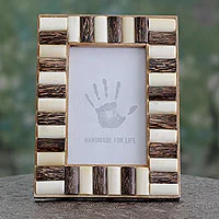 Bone and teak wood photo frame, 'Forest Appeal' (4x6) - Handcrafted Teak and Bone Photo Frame from India (4x6)