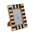 Bone and teak wood photo frame, 'Forest Appeal' (4x6) - Handcrafted Teak and Bone Photo Frame from India (4x6)