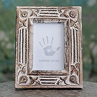 Wood photo frame, 'Moradabad Memories' (4x6) - Hand Carved Wooden Photo Frame with Antiqued Finish (4x6)