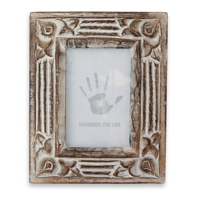 Wood photo frame, 'Moradabad Memories' (4x6) - Hand Carved Wooden Photo Frame with Antiqued Finish (4x6)