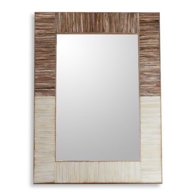 espejo de pared de hueso - Espejo de pared con marco de hueso de búfalo de agua natural de dos tonos
