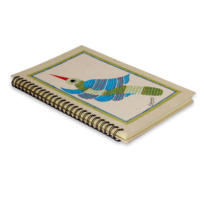 Tagebuch - Handbemaltes Blanko-Tagebuch mit Vogelmotiv aus Indien