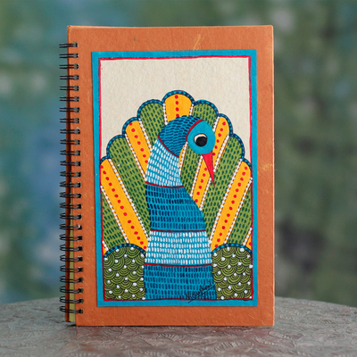 Journal, 'Dance of Freedom' - Gond Style Handmade Paper Journal by Indian Artisan