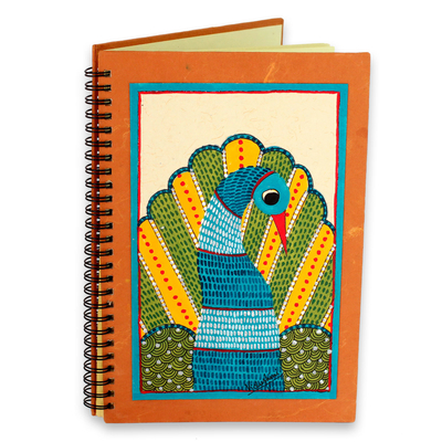 Journal, 'Dance of Freedom' - Gond Style Handmade Paper Journal by Indian Artisan