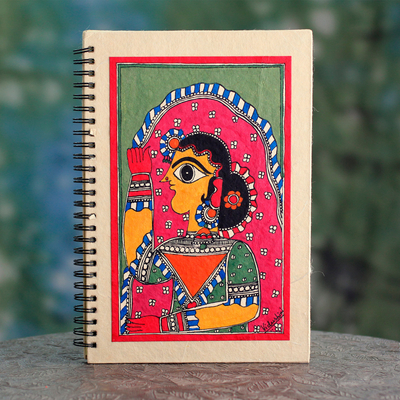Madhubani journal, 'New Bride' - Signed Handpainted Madhubani Style Blank Journal