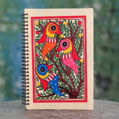 Zeitschrift Madhubani, „Freundschaft – Handwerklich gefertigte indische Volkskunstzeitschrift mit Vogelmotiv