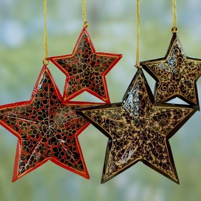 Weihnachtsschmuck aus Holz, (4er-Set) - Handbemalter Stern-Weihnachtsschmuck aus schwarzem Holz (4er-Set)