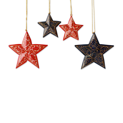 Artisan Crafted Wooden Star Christmas Ornaments (Set of 4)