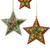 Adornos navideños de madera, (juego de 4) - Adornos de estrellas florales rojos y amarillos de la India (juego de 4)