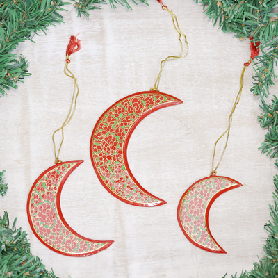 Weihnachtsschmuck aus Holz, (3er-Set) - Roter Halbmond, handbemalte Weihnachtsornamente (3er-Set)