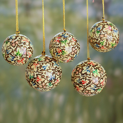 Pappmaché-Ornamente, (5er-Set) - Handbemalte Weihnachtsornamente aus Pappmaché (5er-Set)