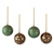 Papier mache ornaments, 'Chinar Cheer' (set of 4) - Green and Black Leaf Pattern Christmas Ornaments (set of 4) thumbail