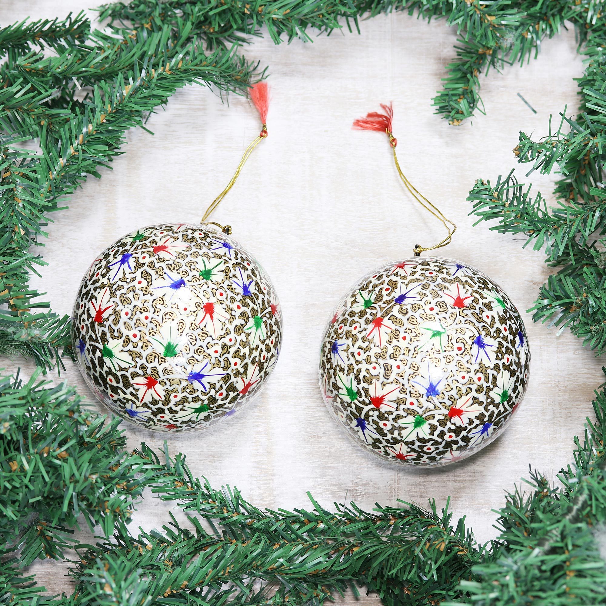 UNICEF Market Large Papier Mache Tree Ornaments from India (pair