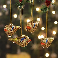 Papier mache ornaments, Peace and Joy (set of 4)