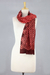 Cotton and silk blend batik scarf, 'Geometric Appeal' - Artisan Crafted Red Batik Scarf with Hexagonal Pattern
