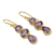 Amethyst and gold vermeil dangle earrings, 'Lilac Triad' - 22k Gold Vermeil Dangle Earrings with Three Amethysts (image 2b) thumbail