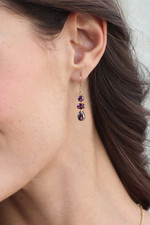 Amethyst and gold vermeil dangle earrings, 'Lilac Triad' - 22k Gold Vermeil Dangle Earrings with Three Amethysts