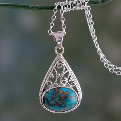 Sterling silver pendant necklace, 'Divine Sky' - Sterling Silver and Composite Turquoise Pendant Necklace