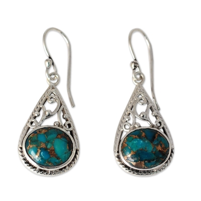 Sterling silver dangle earrings, 'Divine Sky' - Handcrafted Sterling and Composite Turquoise Dangle Earrings