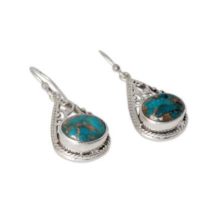 Sterling silver dangle earrings, 'Divine Sky' - Handcrafted Sterling and Composite Turquoise Dangle Earrings