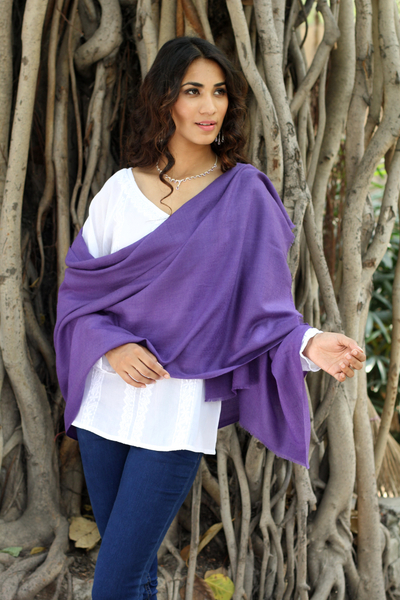 Wollschal - Lavendelfarbener, handgewebter Schal aus reiner Wolle für Damen