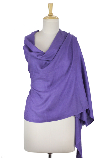 Wollschal - Lavendelfarbener, handgewebter Schal aus reiner Wolle für Damen