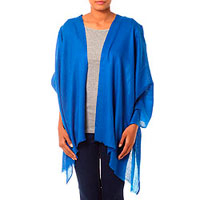 Wool shawl, 'Kashmiri Diamonds in Blue'