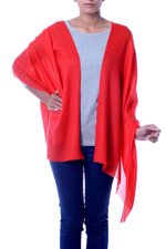 Wool shawl, 'Kashmiri Diamonds in Red' - Women's True Red 100% Wool Shawl Handmade in India