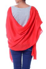 Wool shawl, 'Kashmiri Diamonds in Red' - Women's True Red 100% Wool Shawl Handmade in India
