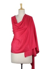Wool shawl, 'Kashmiri Diamonds in Red' - Women's True Red 100% Wool Shawl Handmade in India