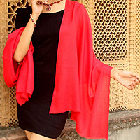 Wool shawl, 'Red Allure' - Woven 100% Wool Shawl in Classic Red from India