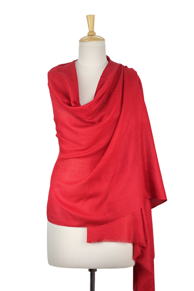 Wollschal - Gewebter Schal aus 100 % Wolle in klassischem Rot aus Indien