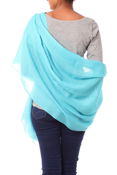 Wollschal - Indischer Fair-Trade-Schal aus gewebter Wolle in Türkisblau