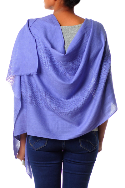 Wollschal - Handgewebtes Wickeltuch aus 100 % Wolle in Immergrünblau für Damen