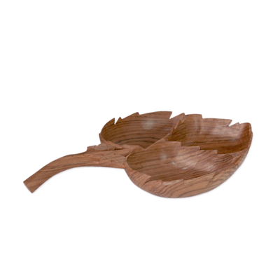 Leaf Shaped Catchall Tray Hand Carved from Walnut Wood