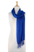 Wollschal - Lapisblauer Schal aus gewebter Wolle mit Rautenmuster