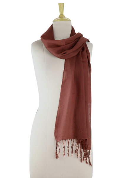 Wool scarf, 'Kashmiri Diamonds in Chestnut' - Women's Wool Scarf with Diamond Pattern in Red-Brown