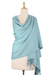 Wool shawl, 'Beguiling Sky' - Artisan Woven Light Sky Blue 100% Wool Shawl thumbail