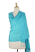 Silk and wool blend shawl, 'Turquoise Impression' - Woven Silk and Wool Blend Shawl in Solid Turquoise Blue