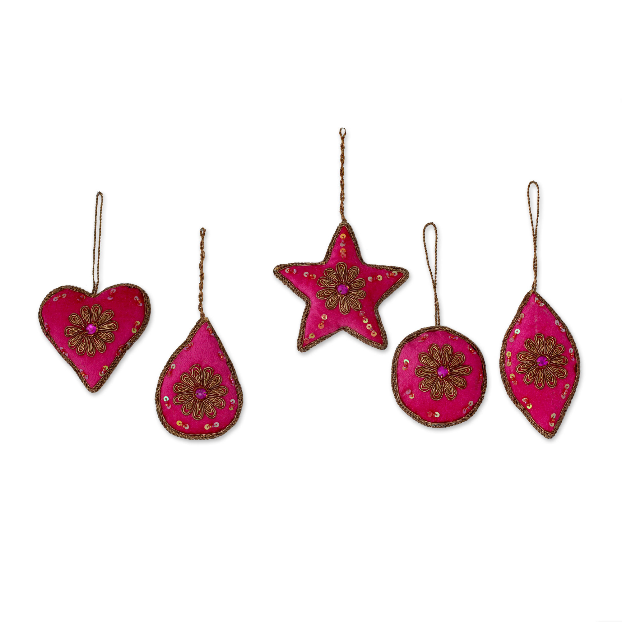 UNICEF Market | 5 Embroidered Velvet Christmas Ornaments Beads and ...
