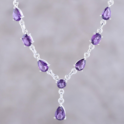 Artisan Crafted Amethyst and Sterling Silver Y Necklace - Lilac