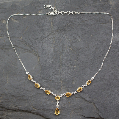 Citrine Y necklace, 'Golden Princess' - Fair Trade Handmade Citrine and 925 Silver Y Necklace