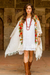 Embroidered wool kimono cape, 'Valley of the Flowers' - Ample White Wool Cape with Chain Stitch Floral Embroidery thumbail