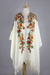 Embroidered wool kimono cape, 'Valley of the Flowers' - Ample White Wool Cape with Chain Stitch Floral Embroidery (image 2c) thumbail