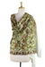 Wool shawl, 'Olive Grove' - White Wool Shawl with Green Chain Stitch Floral Embroidery