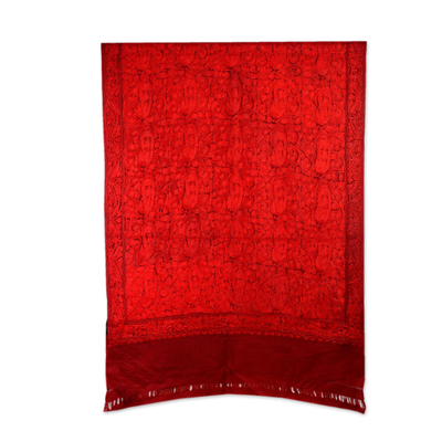 Wool shawl, 'Ruby Romance' - Red Embroidered 100% Wool Shawl from India