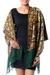 Wool shawl, 'Floral Forest' - Green Wool Shawl with Floral Chain Stitch Embroidery