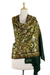 Wool shawl, 'Floral Forest' - Green Wool Shawl with Floral Chain Stitch Embroidery (image 2d) thumbail