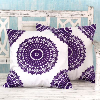 Cotton cushion covers, Amethyst Mandalas (pair)