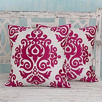 Cotton cushion covers, 'Fuchsia Beauty' (pair)